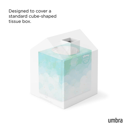 Umbra Casa Tissue Box Cover, Adorable House Shaped Square Kleenex Box Holder for Bathroom, Bedroom or Office, White