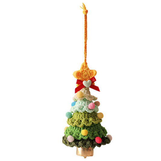 Crochet Christmas Tree Ornament, Knitting Handmade Xmas Tree Pendant with Bell for Holiday Hanging in Door, Car, Window