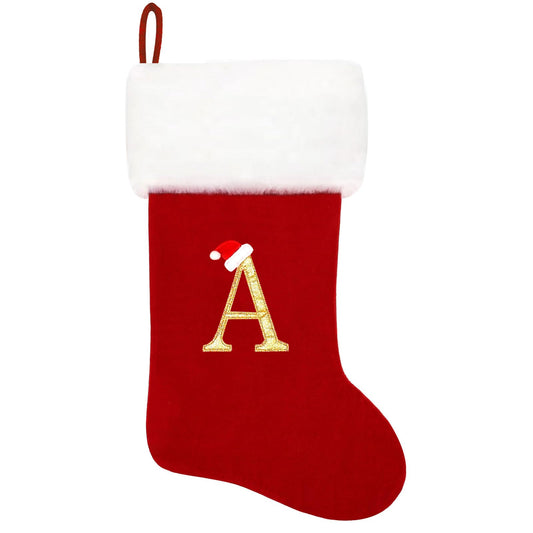Eoocan 20 Inches Monogram Christmas Stockings Red Velvet with White Super Soft Plush Cuff Embroidered Xmas Stockings Classic Personalized Stocking Decorations for Family Holiday Season Decor(Letter A)