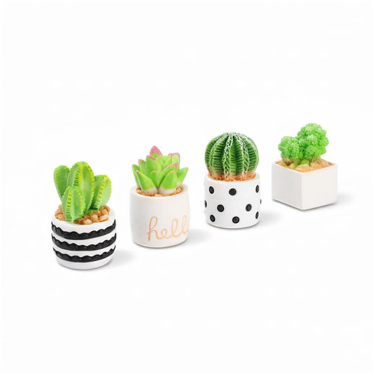 Mini Plants for Car Dashboard Decor – Unbreakable Resin Cute Car Accessories Gift for Women, Mini Planter Pots for Rearview Mirror, Center Screen & Air Vent (4-Pack)
