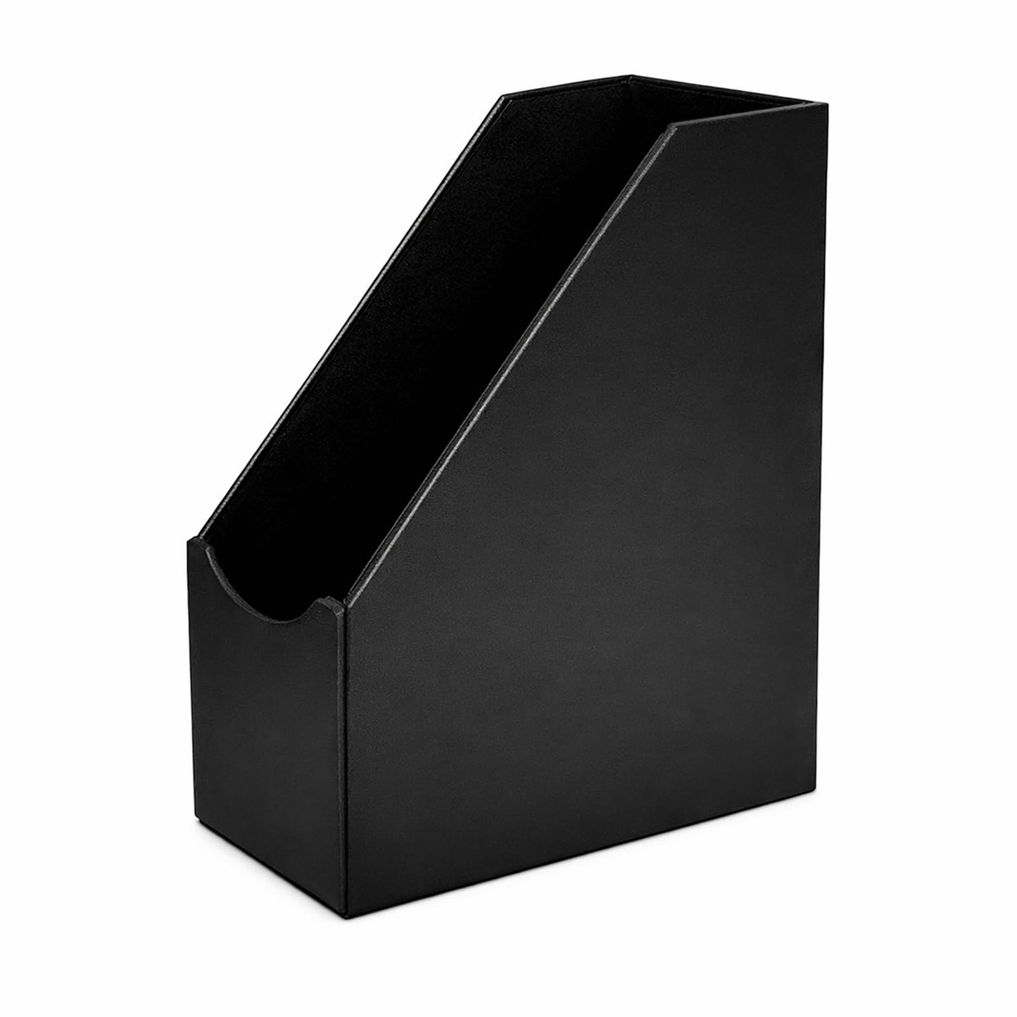 UnionBasic Magazine File Holder, Leatherette Desktop Document Organizer, Home Office Paper Holder File Storage Literature Sorter, Black
