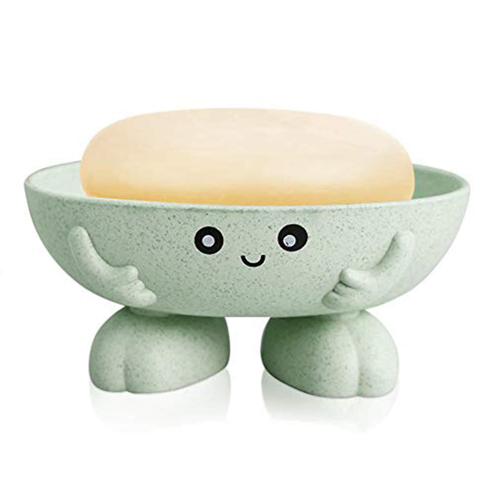 Soap Holder, Cartoon Lovely Soap Box for Bathroom and Kitchen Bathtub Sink Anti-Slip Design Soap Case Cute Soap Dish (Green)