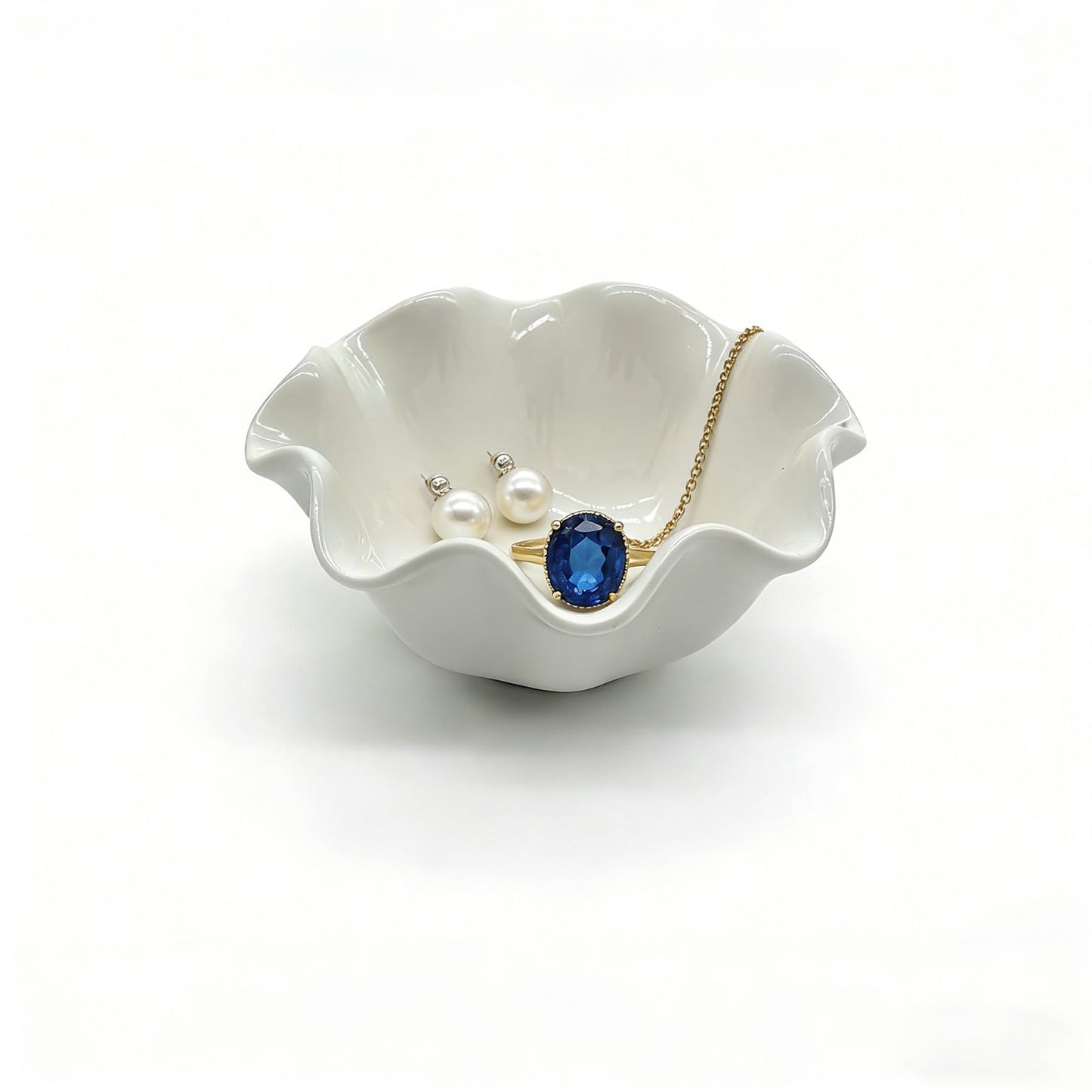 BROSEBEAQ Small Jewelry Tray, Ceramic Lotus Ring Dish, 3.5", White, Vanity Ring Holder, Trinket Dish (White)