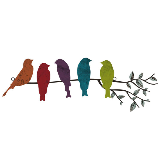 Ferraycle Metal Bird Wall Art - Birds on Branch with Leaves - Metal Sculpture Wall Hanging Sign for Balcony, Garden, Home Decor(Fresh Colors)
