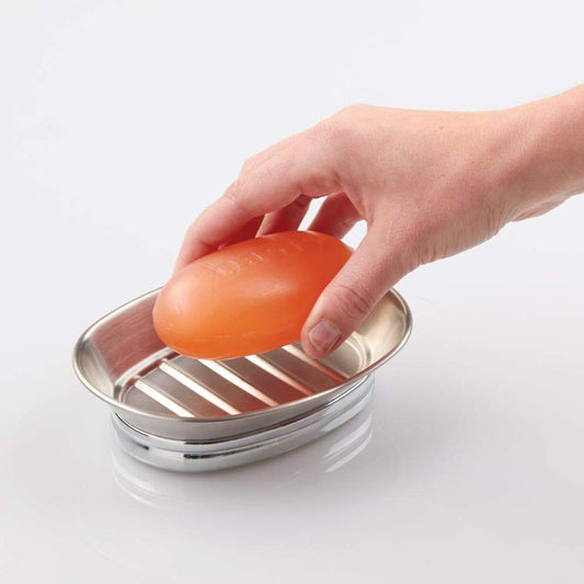 iDesign York Metal Soap Saver, Holder Tray for Bathroom Counter, Shower, Kitchen, 4" x 5.5" x 1.5", Brushed Stainless Steel