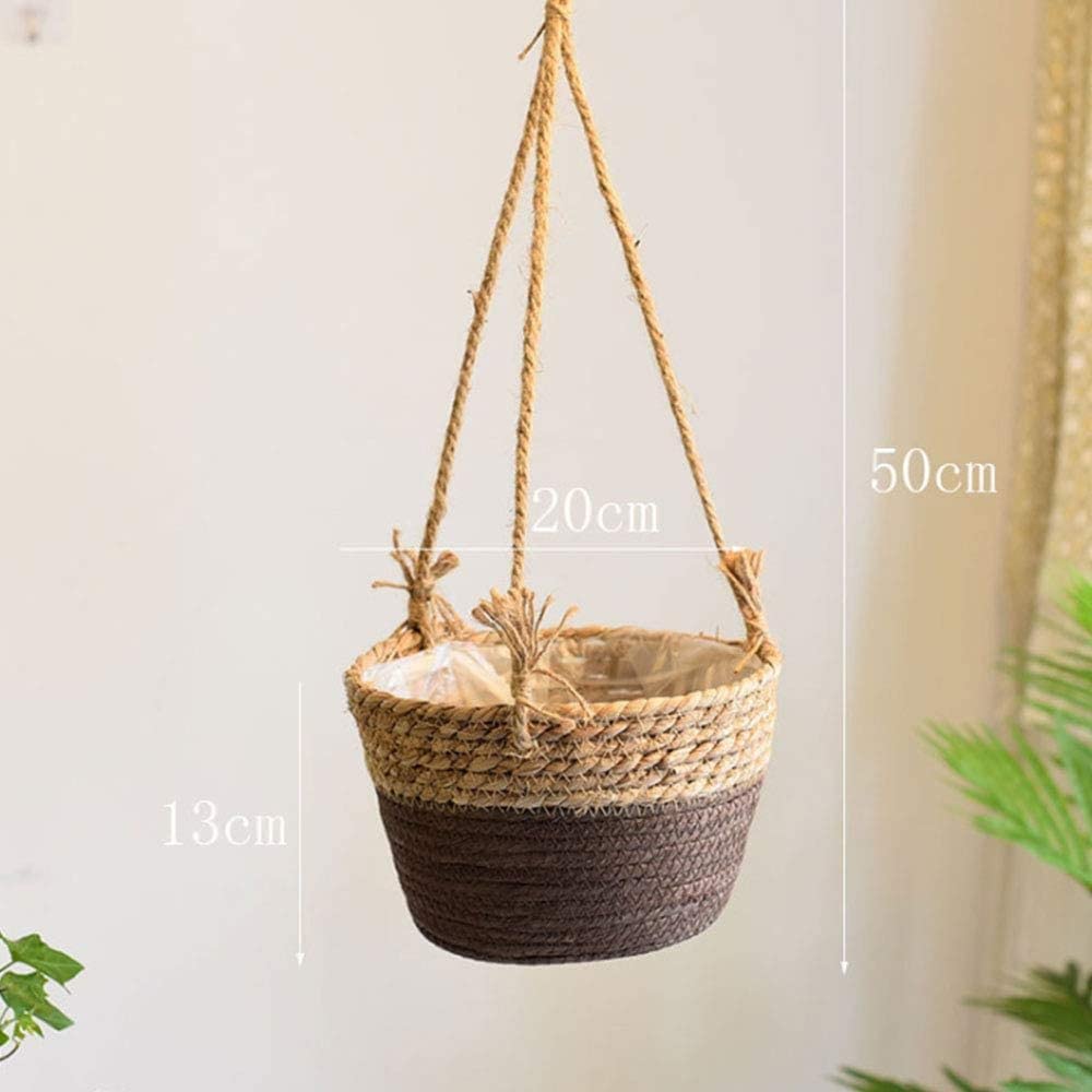 Flueyer 2 Pack Jute Rope Hanging Planter Basket, Rattan Woven Plant Hanger with Plastic Liner Macrame Plant Holder Storage Organizer for Plants Indoor Outdoor