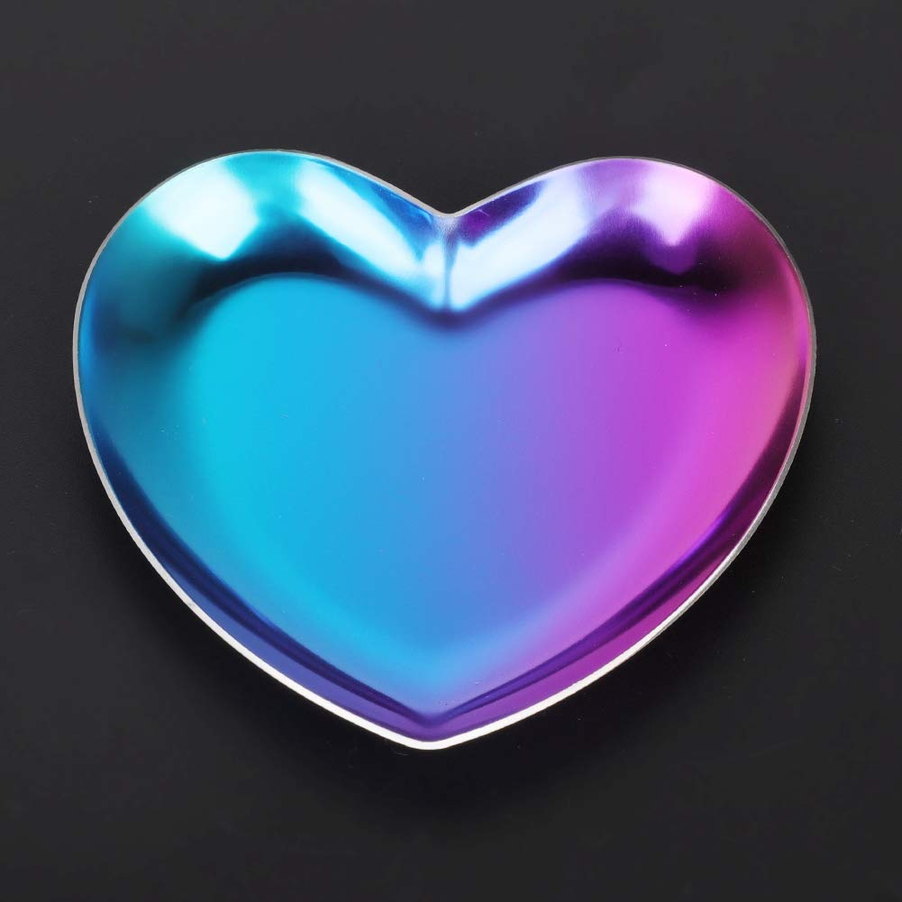 Stainless Steel Jewelry Tray, Heart Shaped Trinket Dish for Rings Earrings Necklaces Bracelet Watch Keys, Plate Tea Tray Fruit Tray Cosmetics Jewelry Organizer Box(Colorful)