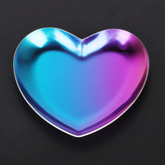 Stainless Steel Jewelry Tray, Heart Shaped Trinket Dish for Rings Earrings Necklaces Bracelet Watch Keys, Plate Tea Tray Fruit Tray Cosmetics Jewelry Organizer Box(Colorful)
