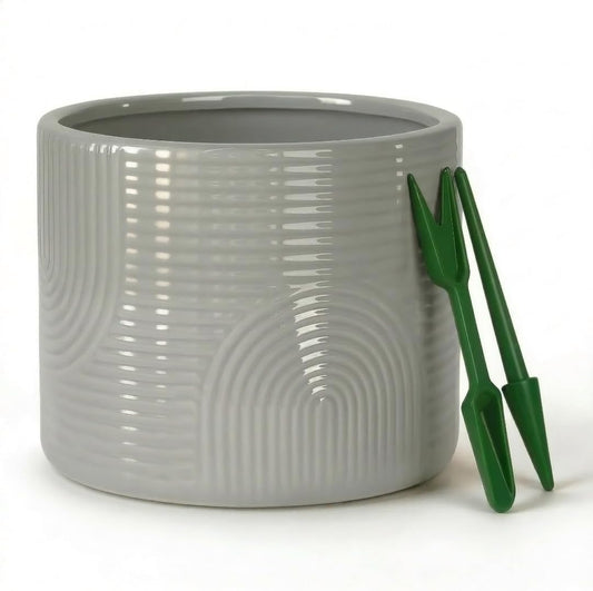 ÈMJÉ LUXE 6 Inch Ceramic Plant Pot – Decorative Indoor Planter (No Drainage Hole) for Succulents, Herbs & Houseplants – Modern Tabletop Desk Planter – Stone Gray