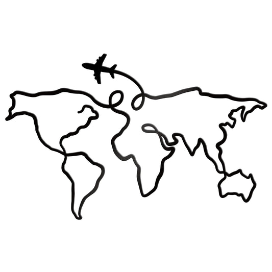 KOYILTD Black Metal World Wall Decor for Wall Minimalist World Map Wall Art World Travel Map Wall Decoration for Home Living Room Bathroom Bedroom Travel Lovers (Abstract, Medium)