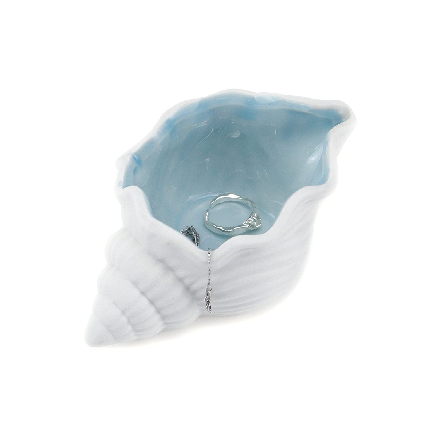 MY MIRONEY Ceramic Jewelry Dish Small Conch Shape Jewelry Tray Rings Bracelet Trinket Holder Ocean Style Earrings Necklace Storage Dish Decorative Key Bowl