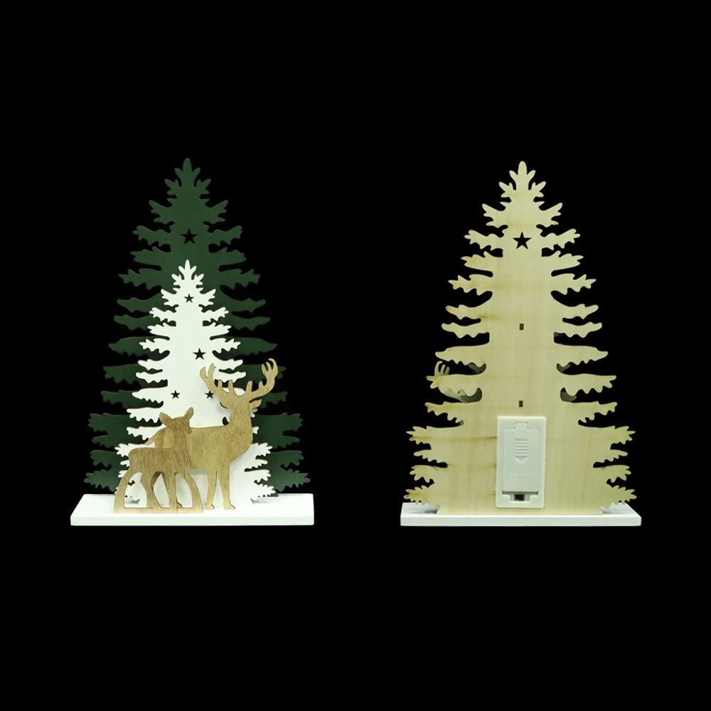 Lighted Christmas Tabletop Decorations,Supergorea,Wooden Christmas Tree and Deer Table Decor,LED Wood Craft Light 2AA Battery Powered 12.7 inch for Xmas Home Decoration(Indoor)