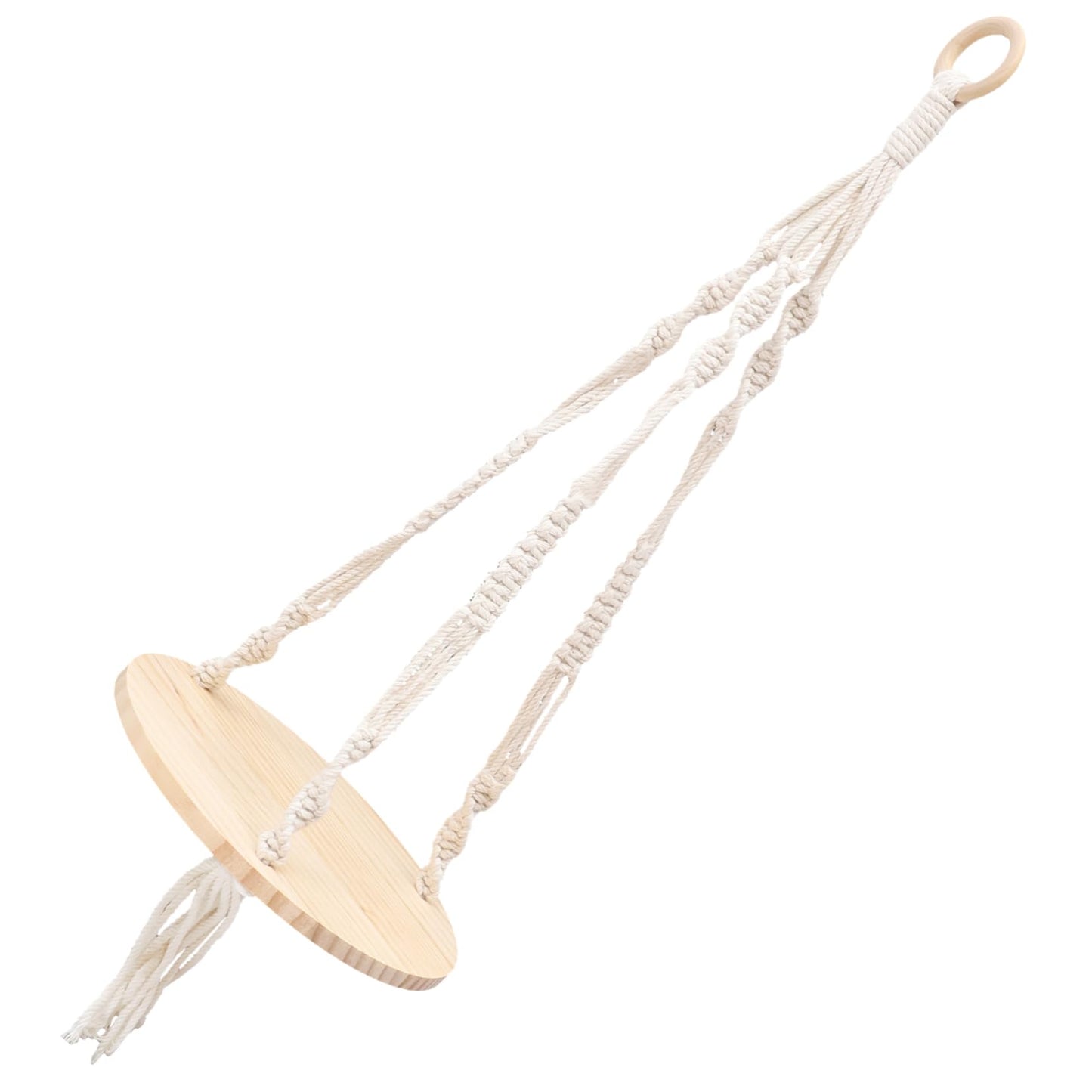 SOLUSTRE Boho Macrame Hanging Shelf Tassels Natural Wood Floating Plant Pot Holder for Indoor Wall Decor 24 Diameter Cotton Rope Design for Flower Pots and Home Decoration