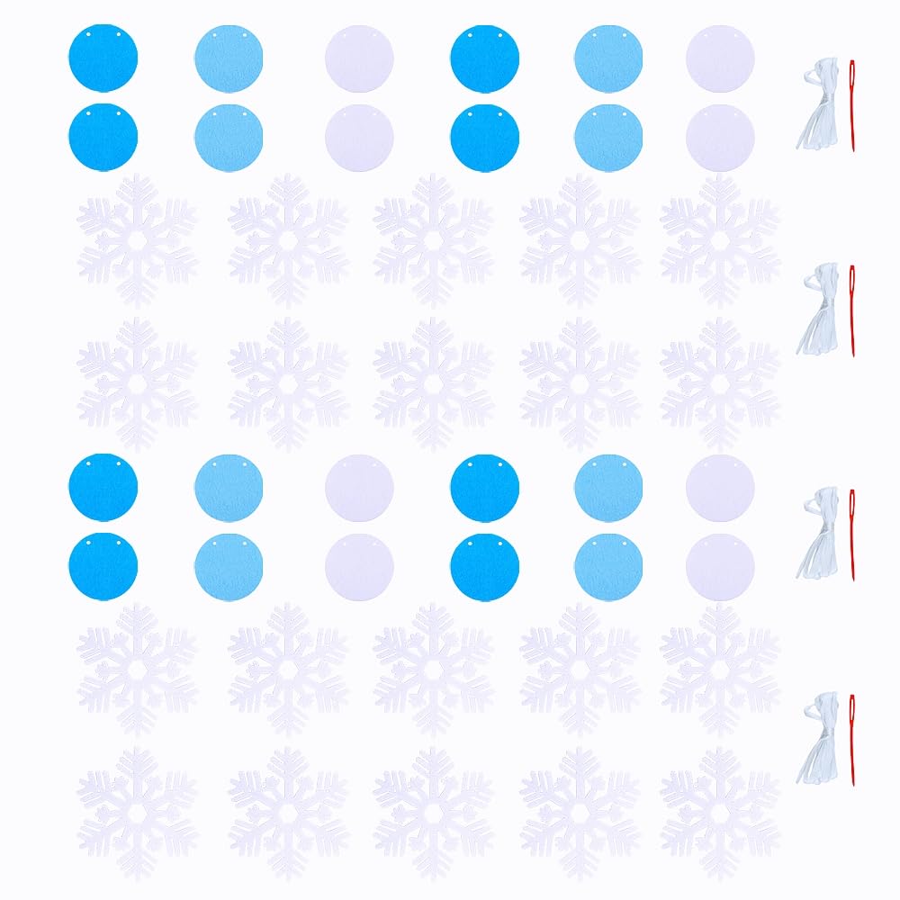 FAZHBARY 4 Pack White Snowflake Garland Felt Circle Dot Garland Winter Snowflake Banner Snow Banner DIY Winter Themed Party Decorations