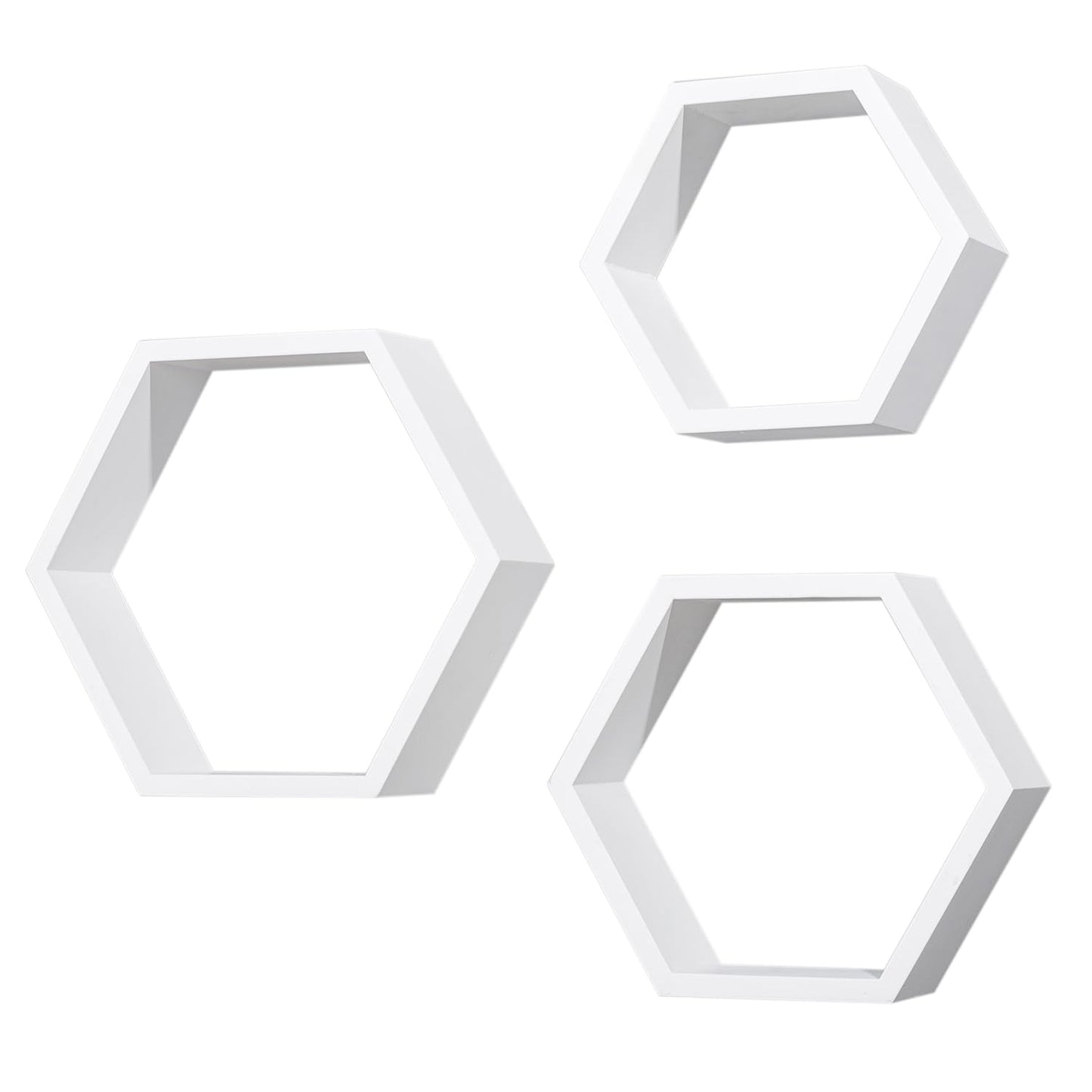 AHDECOR Hexagon Floating Shelves, Set of 3 White Hexagon Wall Shelves | Modern Honeycomb Floating Shelves for Living Room, Bedroom, Office | Hexagonal Wall Organizer Hanging Shelf