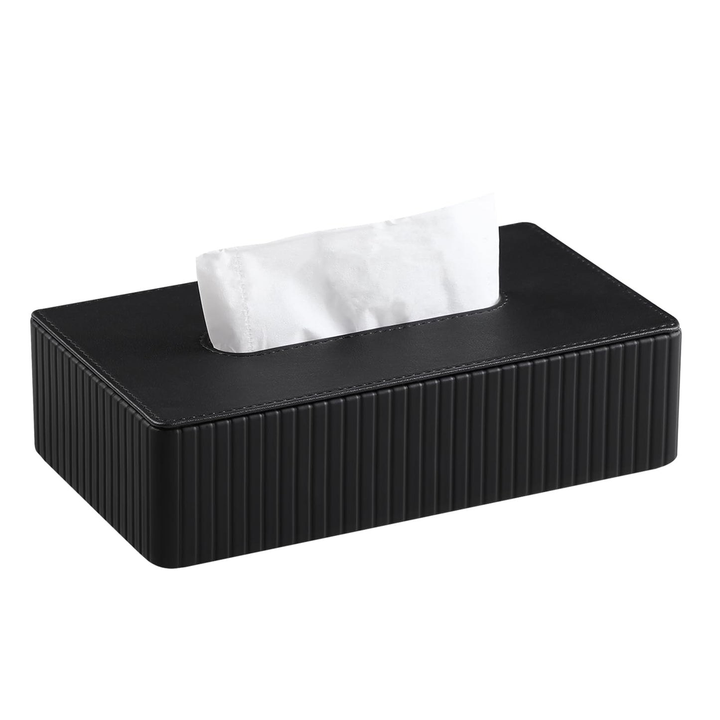 NICLNGSH PU Leather Short Tissue Box Cover Rectangle, Small Tissue Box Holder with Magnetic Closure, Decorative Rectangular Tissue Holder for Bathroom Car Office (Black)