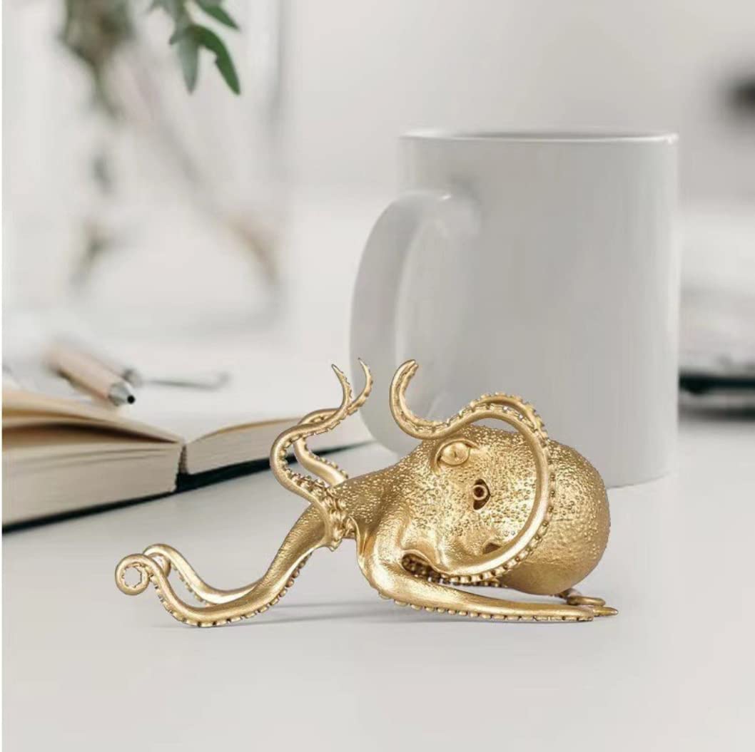 FJXQTCXD Metal Octopus Cuttlefish Figurines Statue Desk Stand for Phone Bracket Pen Spectacles Holder Car Ornaments Home Decor Crafts (Gold)