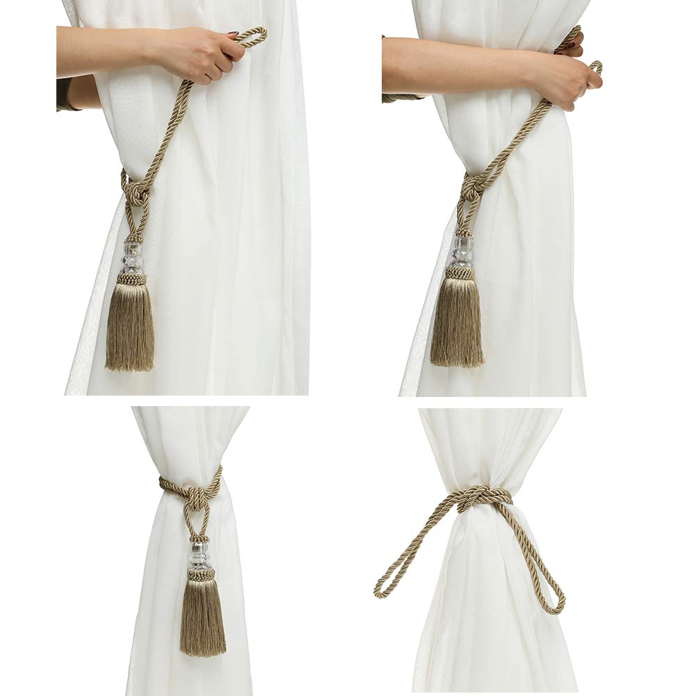 BEL AVENIR 4 Pack Curtain Hand-Woven Tiebacks Crystal Holdbacks Home Decorative Tassels (Golden, 4 Pack)