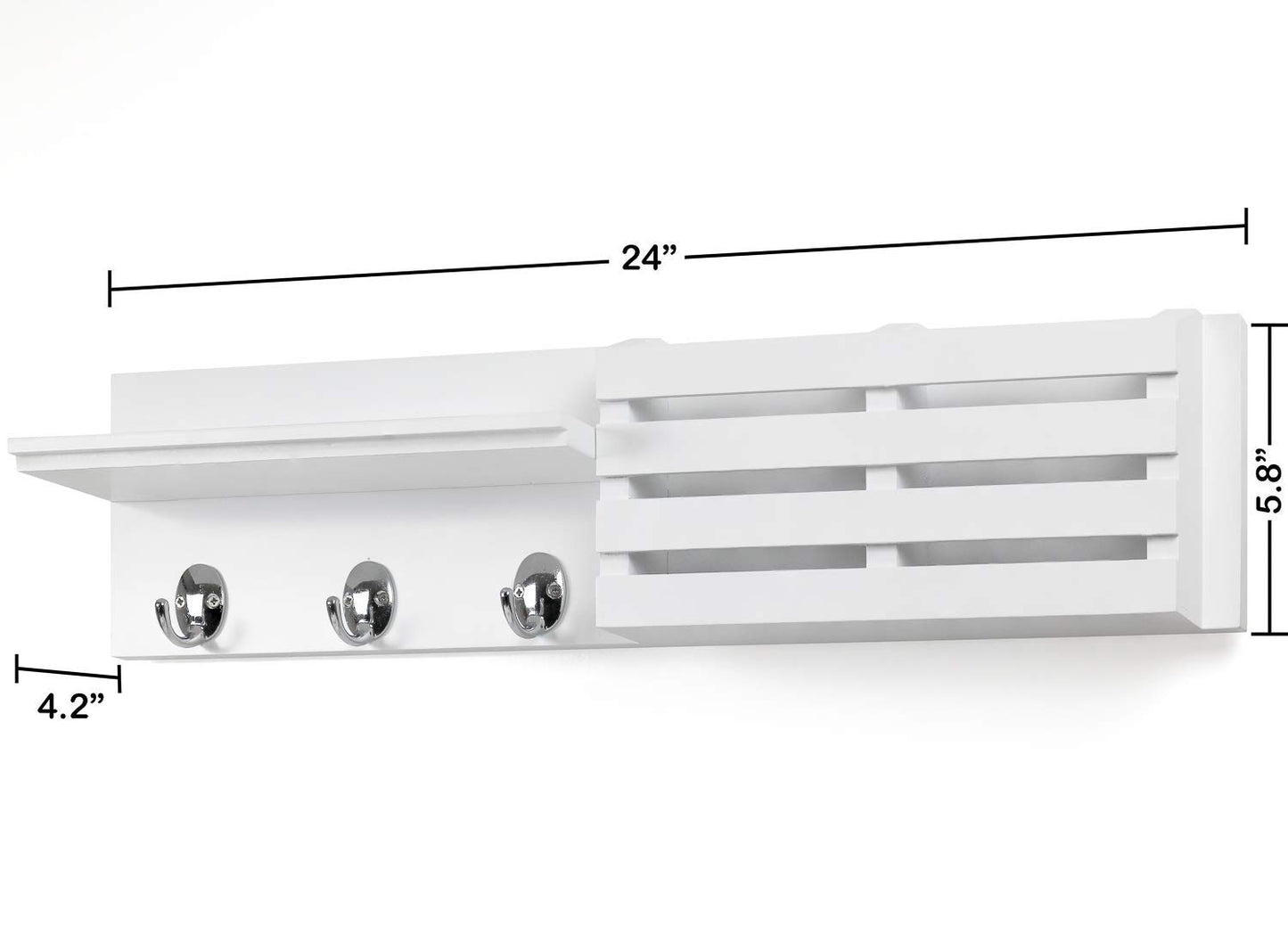 Greenco Entryway Wall Mounted Floating Shelf Letter Holder with Hooks, Hat and Coat Wooden Hanging Storage Shelf, 24” – White