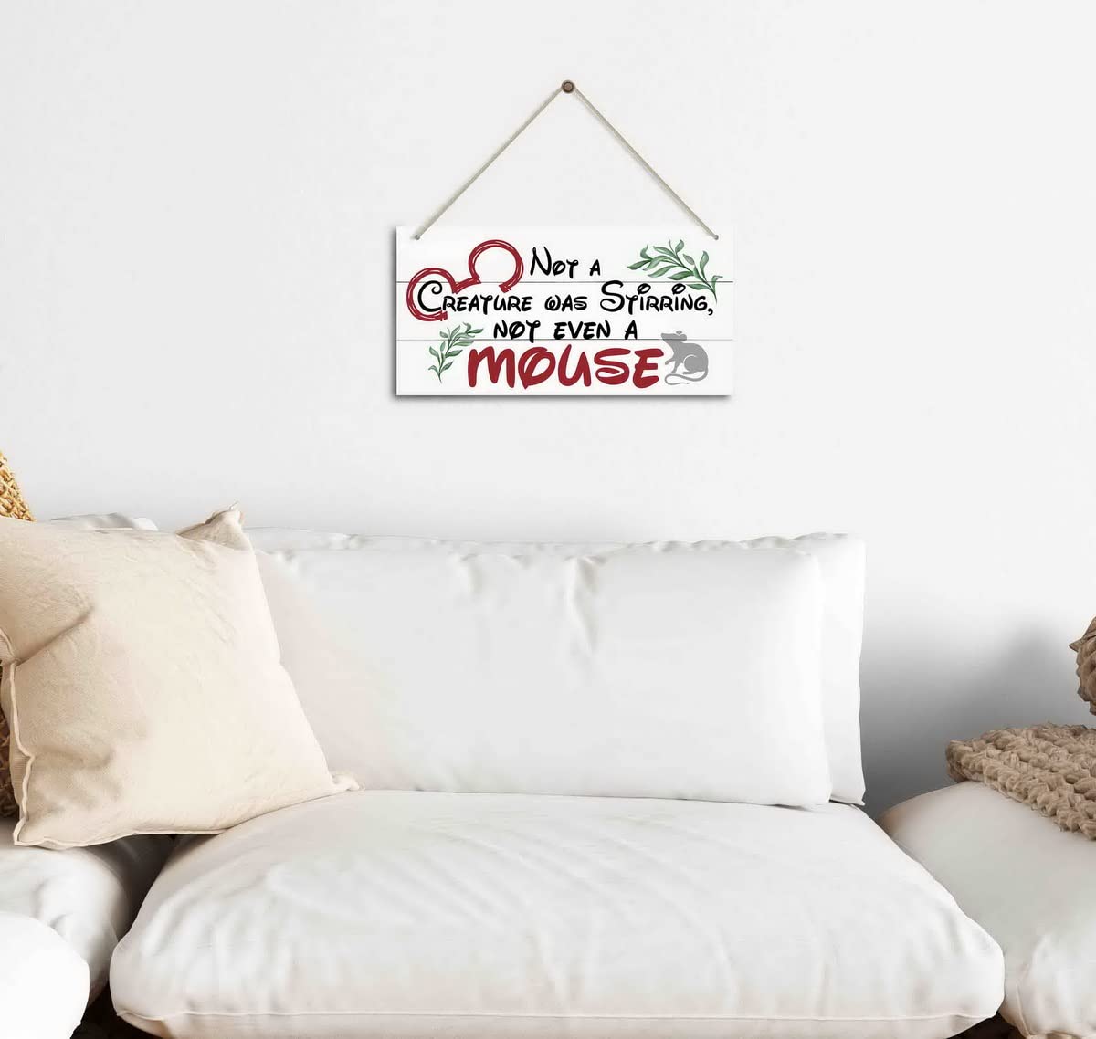 Christmas Door Sign Decor, Not a Creature was Stirring, not Even a Mouse, Winter Seasonal Christmas Wall Art Hanging Wooden Sign Merry Xmas Holiday Decorations for Home Outside Indoor