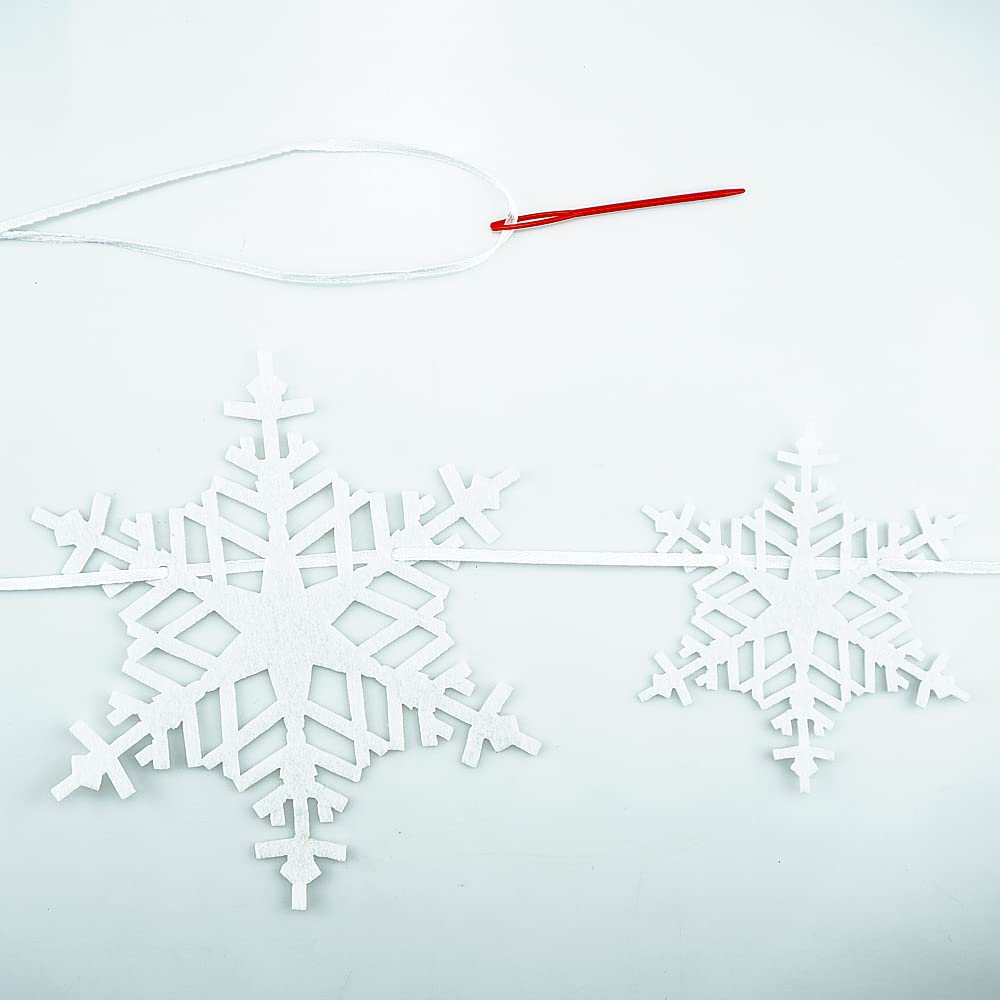 FAZHBARY White Snowflake Garland Felt Banner Winter Garland Snow Banner Christmas Snowflakes Holiday Party Decorations Pack of 2