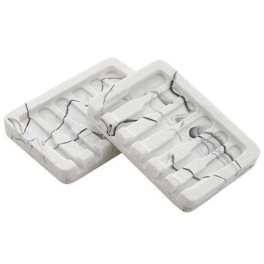 INIUNIK Self Draining Soap Dish - Marble Look Soap Holder Tray Savers Box Container Sponge Holder for Bathroom Shower Kitchen, White