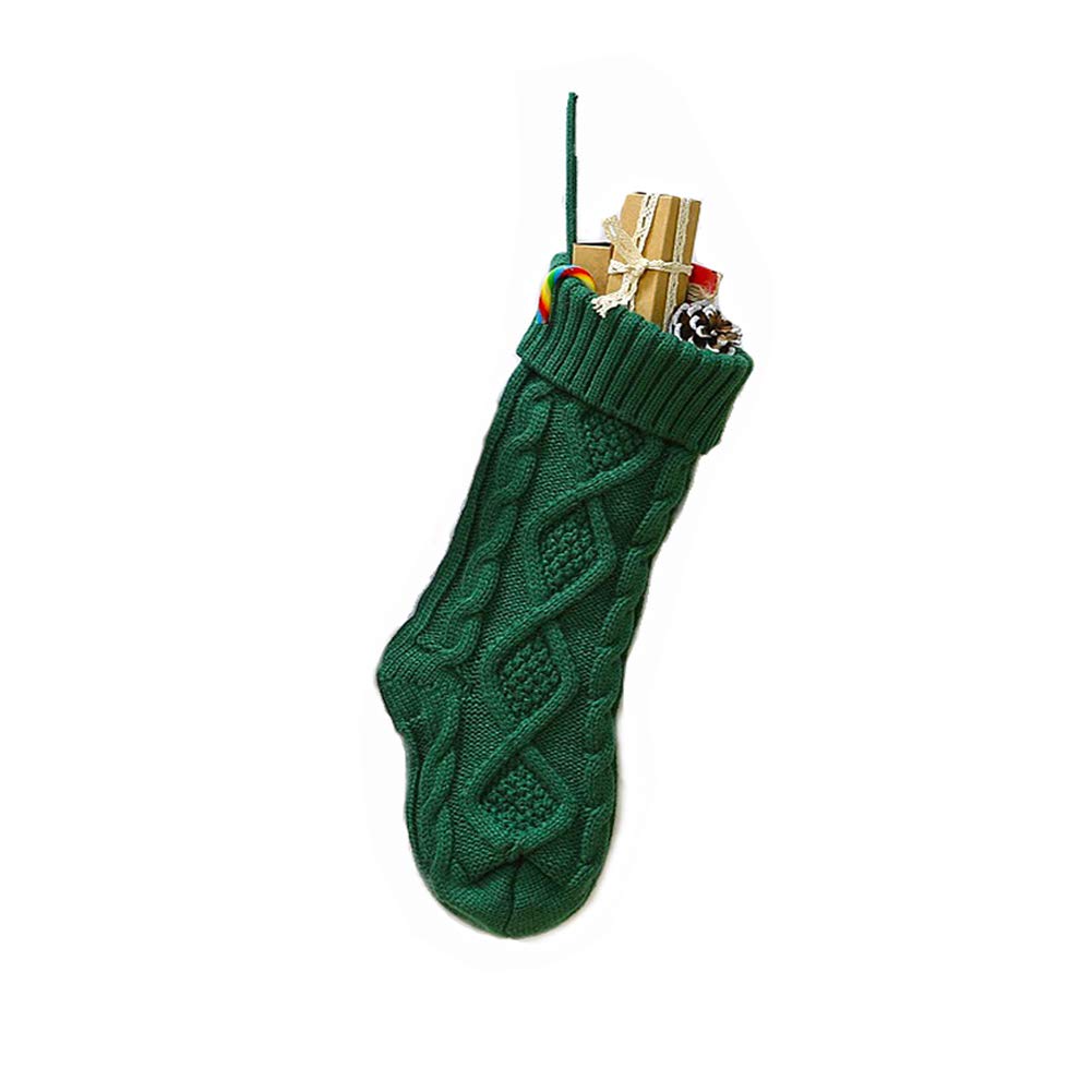 Meiosuns Christmas Stockings Cable Knit Stocking Christmas Decorations Goodie Bags Gift Fireplace Xmas Tree Stocking Ornaments for Holiday Family Friends (Green, Length 18",Pack of 1)