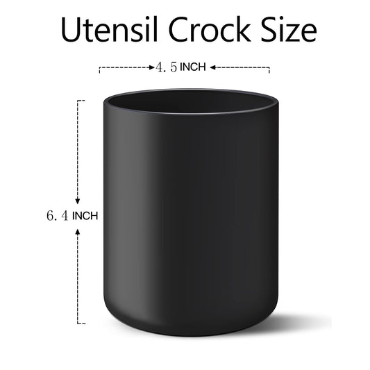 LATCHHOOK Black Kitchen Utensil Holder for Countertop, Matte Ceramic Cooking Utensil Crock for Counter Easy to Clean, Modern Spatula Holder for Farmhouse Décor 4.5×6.4 INCH