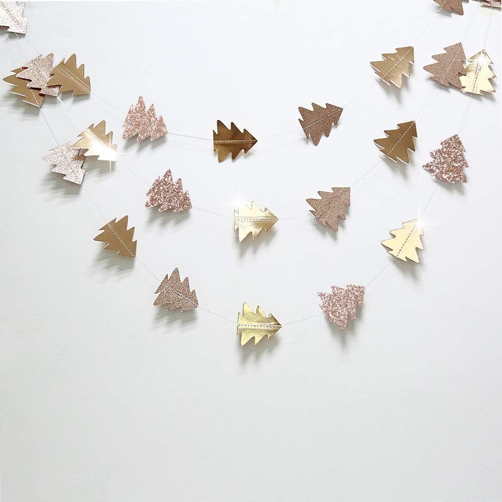 Cheerland Champagne Gold Tree Garland for Hanging Christmas Decorations Baby Shower Woodland Theme Party Decoration Christmas Streamers Backdrop Tree Garland Decor for Birthday Party New Year
