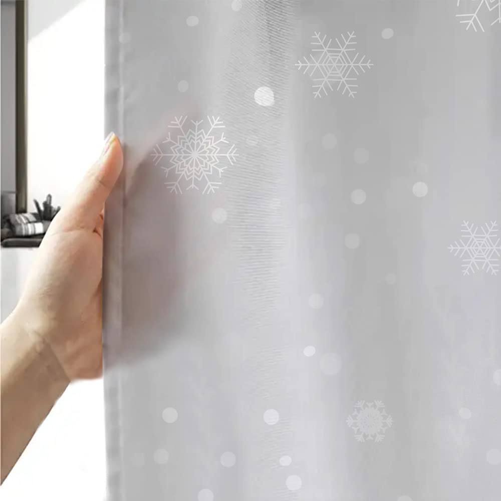 Sanzugh Grey Christmas Shower Curtain, Winter White Gray Silver Snowflake Fabric Shower Curtains Set for Bathroom Sparkly Xmas Snow Decoration with Hooks 72 X 72 inch Bath Decor