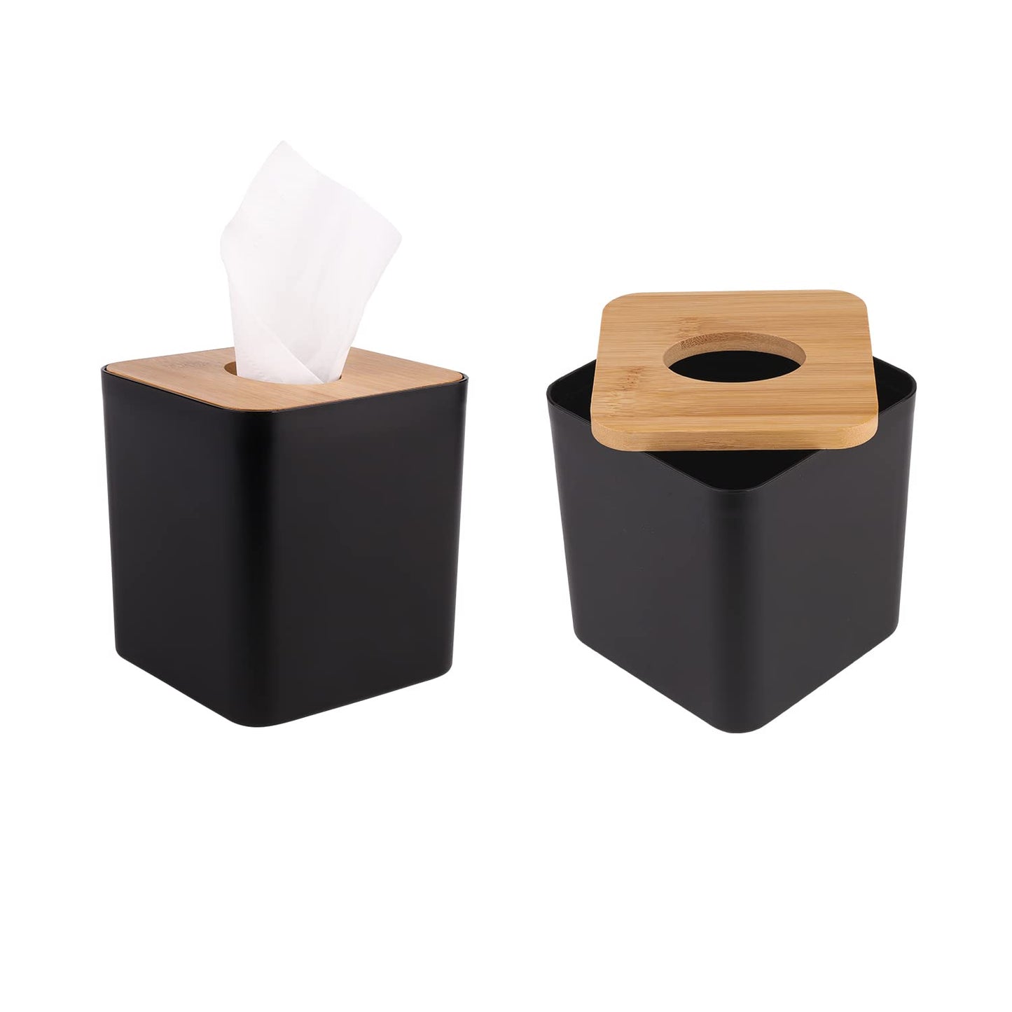 MOCHTERO Tissue Box Cover,Tissue Holders,Tissue Box Holder for Bathrooms,Bamboo Cover Plate,Home and Office,5 * 5 * 5.4in (Black)
