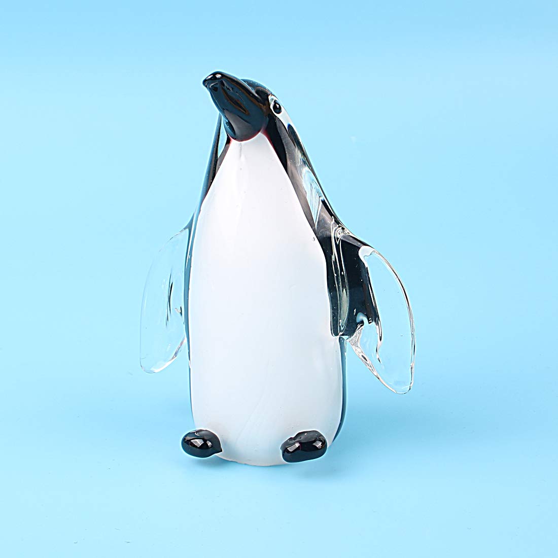 Quligeta Hophen Glass Penguin Figurine Handmade Blown Art Crystal Penguin Sculpture Animal Statue Collectable Desk Decoration Ornaments (White and Black)