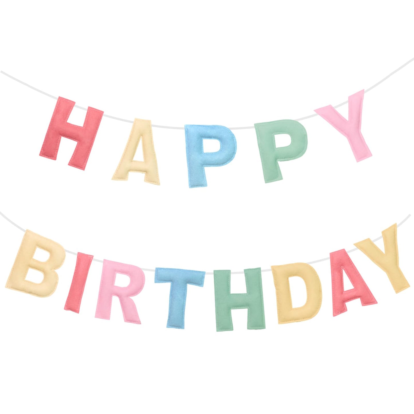 Felt Happy Birthday Banner, Pre-Strung 3D Birthday Rainbow Garland, Reusable Decorations Sign, Handmade Felt Banner for Women Girl, Party Decor, Photo Prop, Macaron