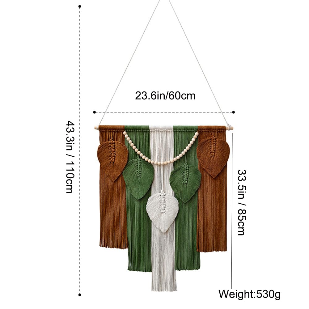 Jditngp Macrame Wall Hanging Boho Leaf Woven Tapestry,Bohemian Chic Home Decor Handmade Leaves Feather Tassel Wooden Bead Pendants Wall Art Decorations for Bedroom Living Room Apartment 23.6"WX43.3"L