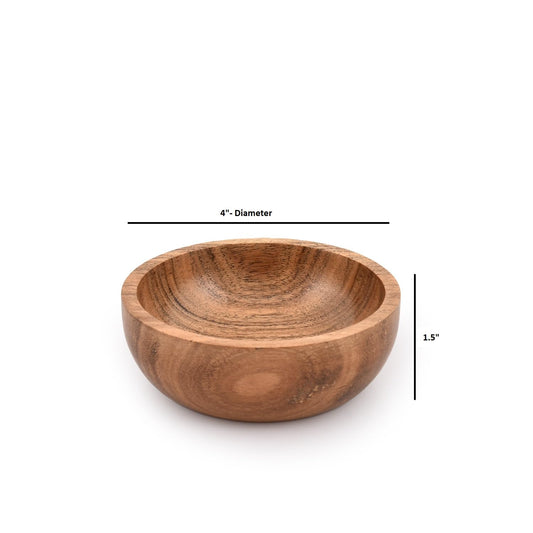 Mahasu Soup Bowl Acacia Wood Set of 4 For Soups and Pastas, Oven, Wood Bowl Hand- Carved (4" X 4" X 1.5")