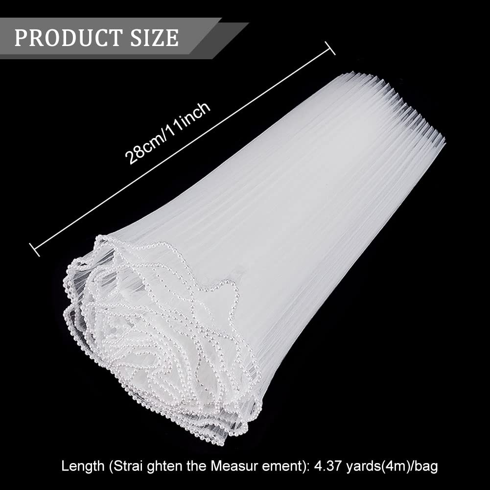 BENECREAT 4.37 Yards White Flower Wrapping Mesh Paper, Pearl Edge Bouquet Packaging Paper Wrinkled Translucent for Party Favor Decor, Florist Supplies Mother's Day Wedding Gift Packaging