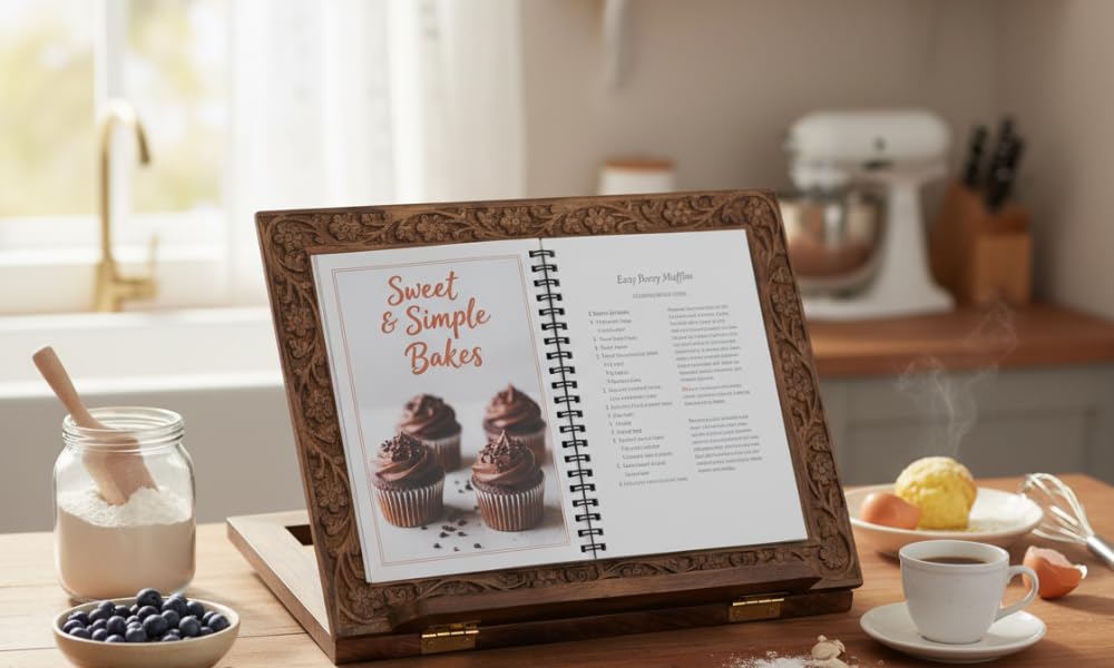Mother’s Day Adjustable Wooden Book Stand, Handmade Quran Bible Geeta Cookbook Holder, Folding Reading Display Stand, Carved Prayer Rihal Rest, Recipe Book Holder, Gifts for Mom
