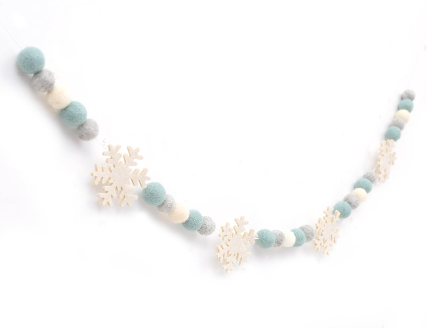Snowflake Felt Ball Garland - Winter Birthday Home Decorations,Frozen Snowflake Garland Photo Props,Winter Wonderland Felt Ball Banner,Felt Snowflake Mantel Wall Hanging Decoration