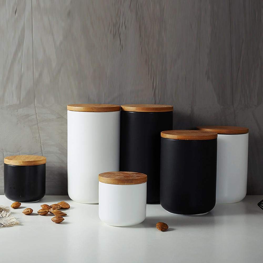 MilkyWay Food Storage Jar Strong Ceramic Storage Canisters with Airtight Seal Bamboo Lid Modern Design Seal Damp-Proof Kitchen Jar for Coffee, Tea, Spice and More (White(L: 34oz/1000ml))