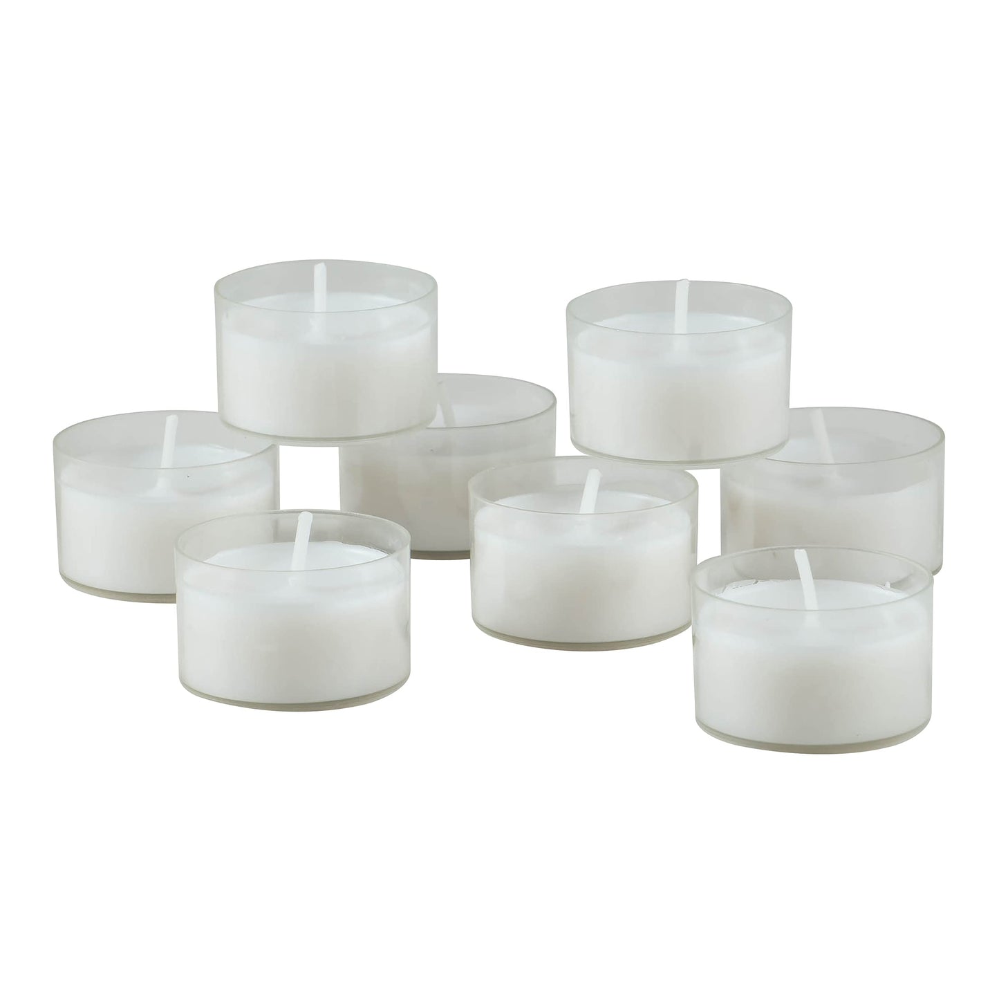 Stonebriar 96 Count White Unscented Smokeless Long Burning Clear Cup Tea Light Candles with 6 to 7 Hour Burn Time