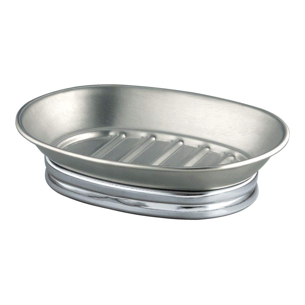 iDesign York Metal Soap Saver, Holder Tray for Bathroom Counter, Shower, Kitchen, 4" x 5.5" x 1.5", Brushed Stainless Steel