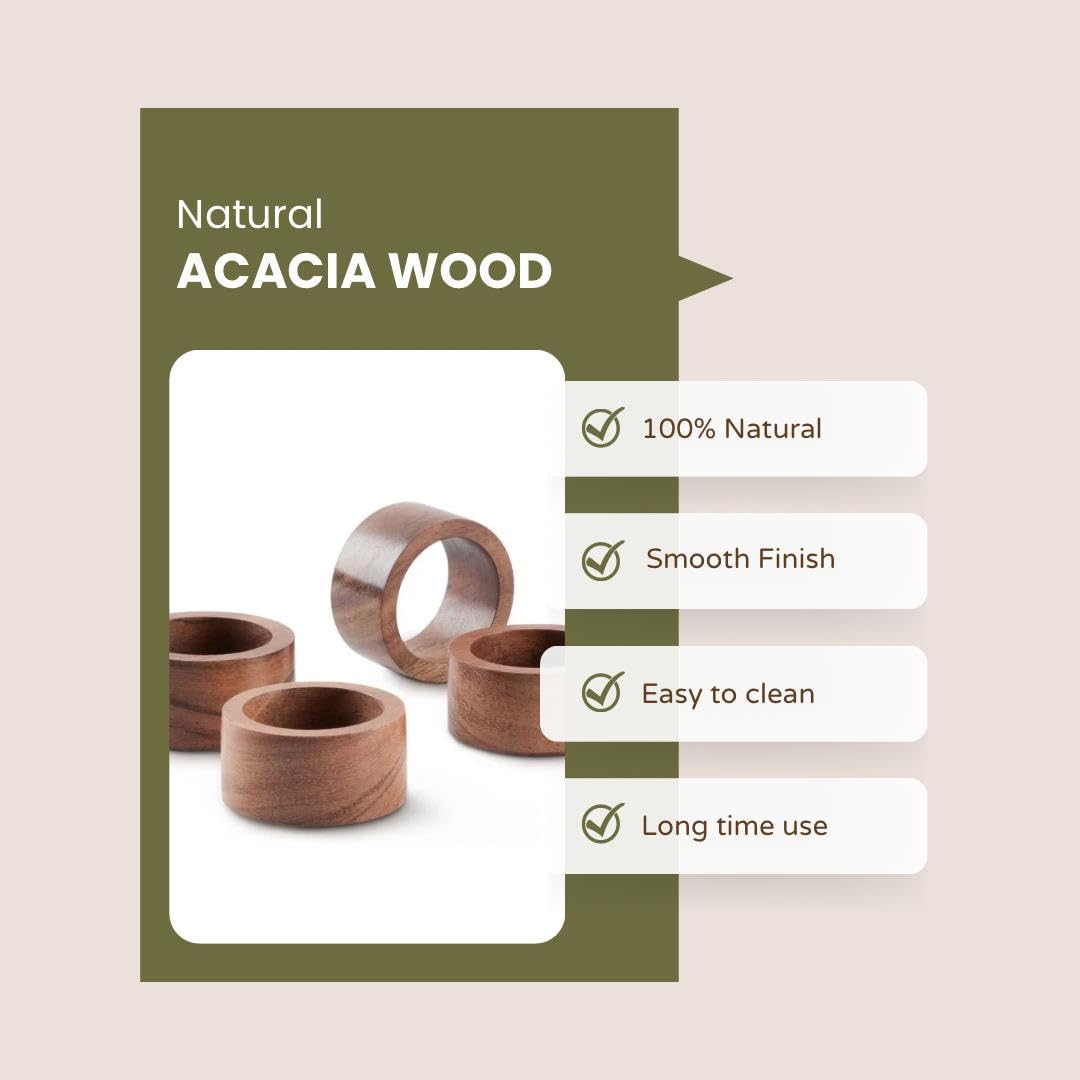 SHAFA IMPEX Wood Napkin Rings Set of 12 Napkin Holders Buckles for Dining, Anniversary, Birthday, Dinner, Christmas, Party of Table Setting