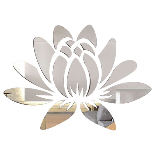 CREATCABIN 3D Acrylic Mirror Wall Sticker Lotus Flower Decor Wall Art Decals Self Adhesive Removable Eco-Friendly for Home Bedroom Living Room Bathroom Decoration 13.7 x 9.8inch, Sliver Color