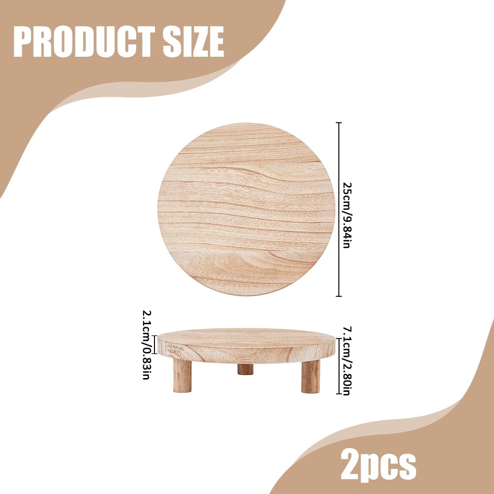 SUPERFINDINGS 2 Sets Wood Plant Stand 25cm Round Wooden Plant Stool Tan Wooden Riser Display Pedestal Low Flower Pot Holder for Indoor Outdoor Desktop Counter Room