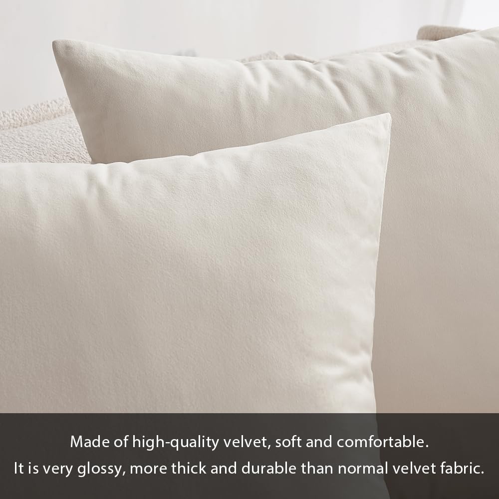 MIULEE Velvet Throw Pillow Covers 18x18 inch, Pack of 2 - Cream White, Soft Solid Decorative Pillow Covers Cushion Cases Modern Luxury Home Decor for Spring Couch Sofa Bedroom Livingroom,Car