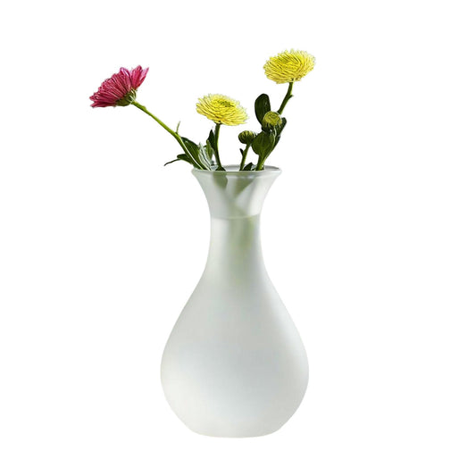 Hikiwin Long Narrow Neck Round Frosted Vase, Small Utility Frosted Glass Vase, Matte Aesthetic Art Decorative Flower Vase for Floral Arrangements, Office and Home Decor, 5.5 Inches, Translucence