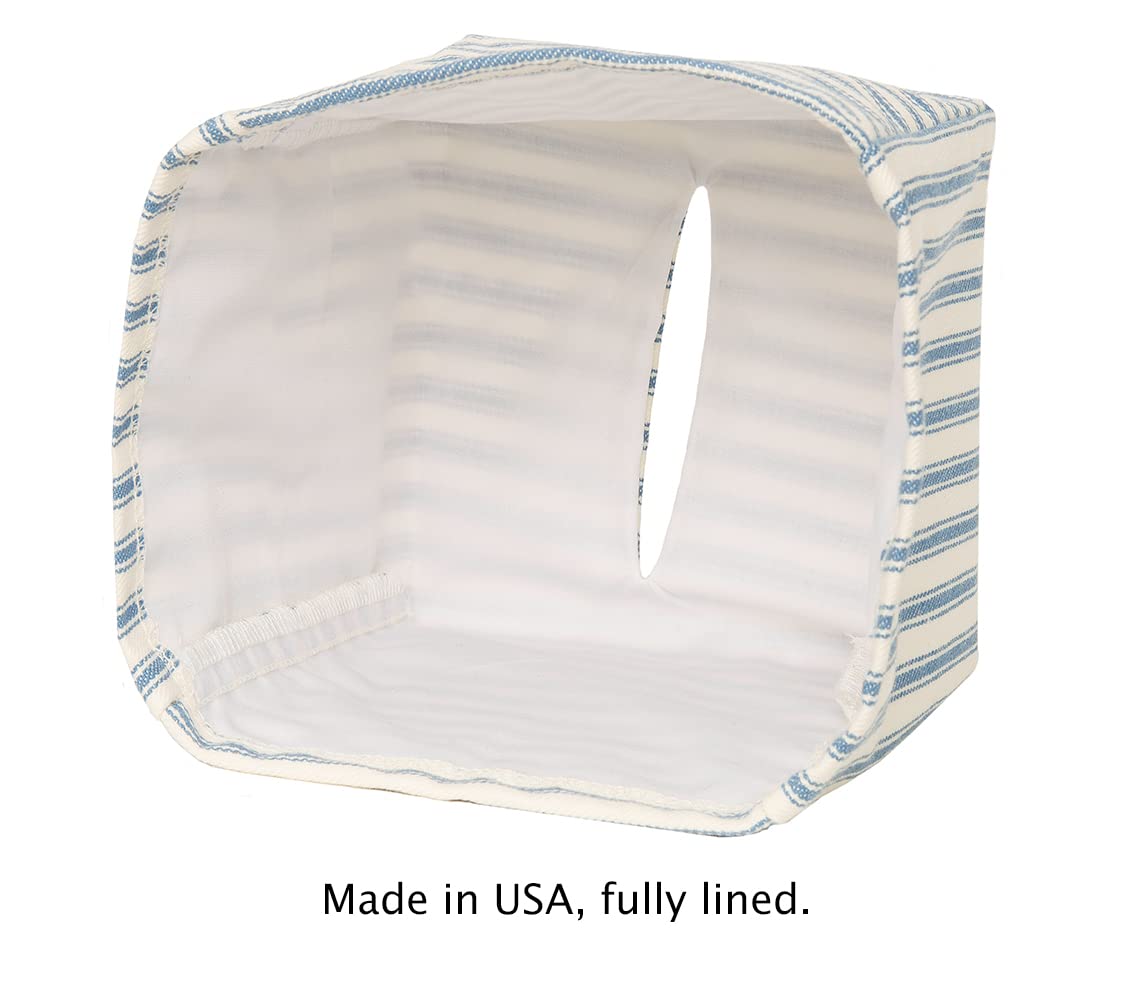 Fabric Tissue Box Cover, Tissue Holder Slipcover, Slips Over Square Cube Cardboard Facial Tissue Boxes -Decorative Blue Polka Dot Cotton Fabric, Made in USA
