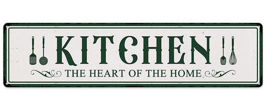 Kitchen The Heart Of The Home Vintage Metal Sign for Home Kitchen Farmhouse Bakery Dinning Room Bar Wall Decor Funny Inspirational Poster Wall Art Retro Aluminum Sign 4x16 Inch