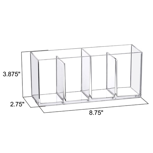 Amazing Abby - Glamour - 2-Pack Acrylic 4-Compartment Makeup Organizer, Transparent Plastic Makeup Brush Holder, Perfect Bathroom Vanity Storage Solution for Makeup Brushes, Eyebrow Pencils, and More