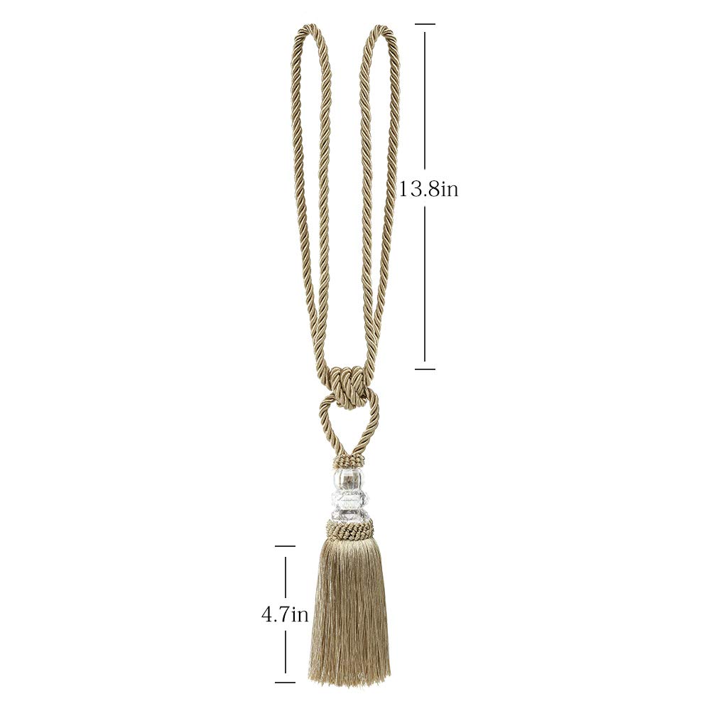 BEL AVENIR 4 Pack Curtain Hand-Woven Tiebacks Crystal Holdbacks Home Decorative Tassels (Golden, 4 Pack)
